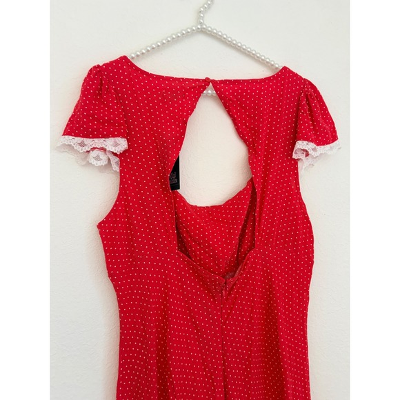 Wild Fable Red White Polka Dot Square Neck Open Back Midi Dress Cap Sleeve XL - Picture 13 of 16